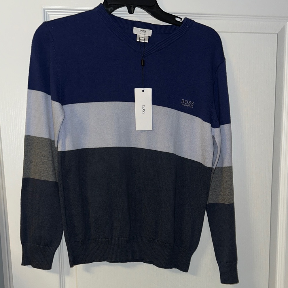 BOSS buys Blue and Gray Striped Sweater size 12